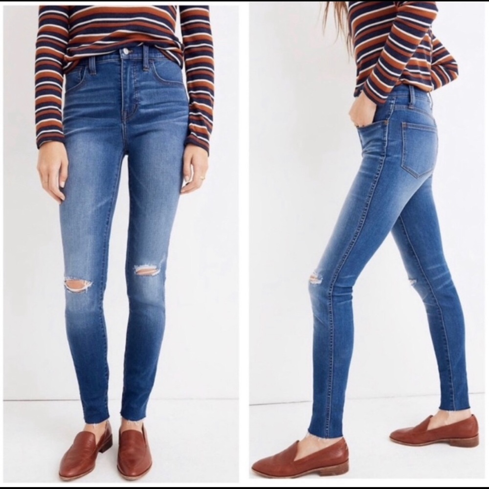 Madewell 10” Roadtripper Jeans Size 27 High Rise Medium Wash Distressed Stretch